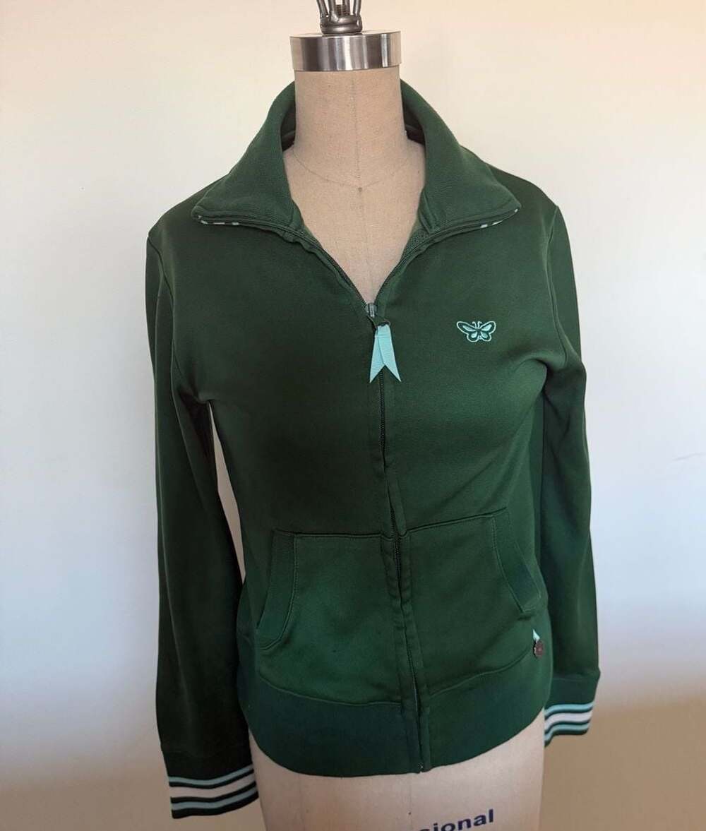 Vintage Y2K Aeropostale Varsity Athletics Green Zip-Up Track Jacket Butterfly Lo